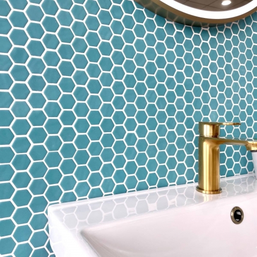 Penny Natureglass Turquoise Matte Non Slip 28.6 x 28.6cm Mosaic Sheet