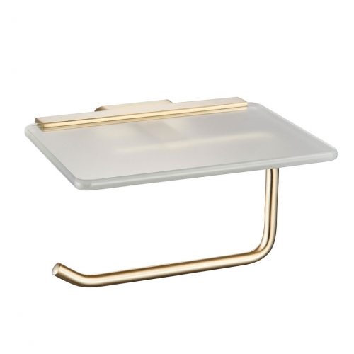 Asti Toilet Roll Holder with Glass Shelf Brushed Brass- 52.444