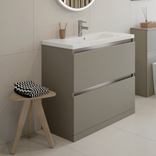 Ashland 615mm 2 Drawer Floor Standing Basin Unit Inc. Basin - Matt Latte