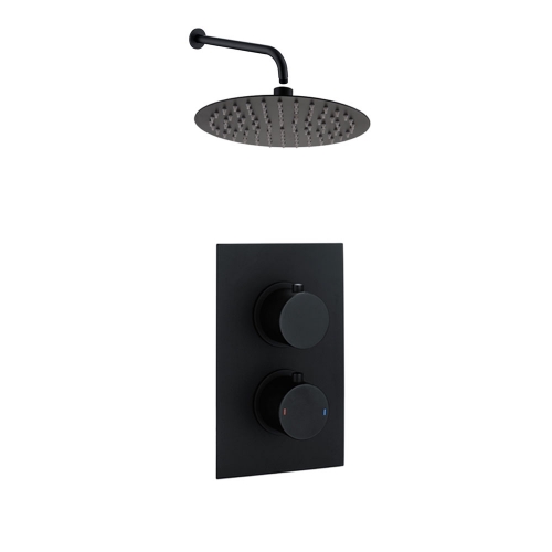 Black Round Concealed Twin Shower Valve, Shower Head & Arm - Bathshop321