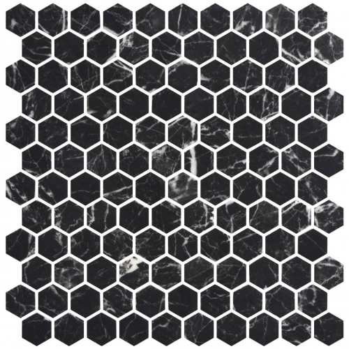 Hex Nero Marquina Matte Non Slip 30.1 x 29.0cm Mosaic Sheet