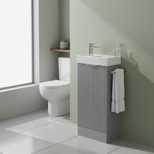 Hudson Reed Fluted 400mm Floorstanding Vanity Unit & Basin - Satin Grey