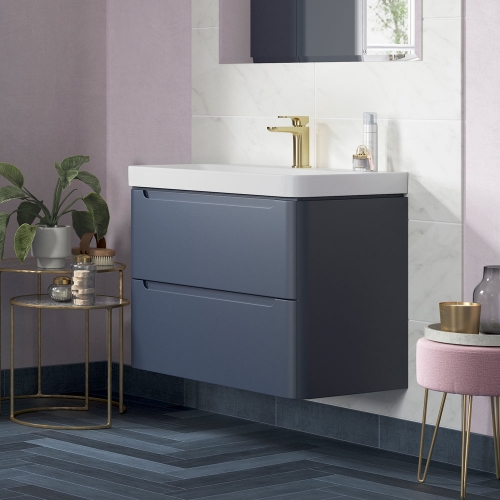 Freedom 605mm 2 Drawer Wall Hung Basin Unit - Matt Indigo