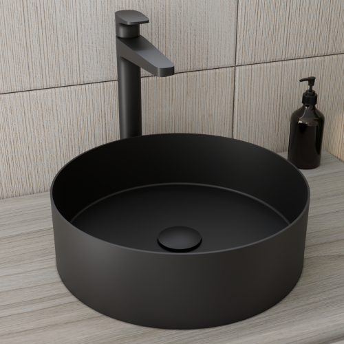 RAK Ingot Round Countertop Basin Includes Matching Waste Black