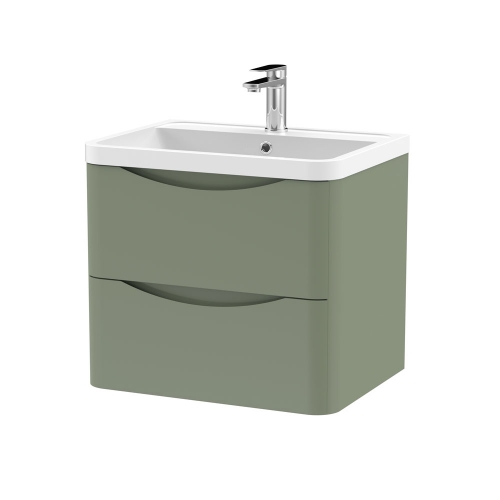 600mm W/H 2-Drawer Unit & Polymarble Basin - Satin Green (ISLA008)