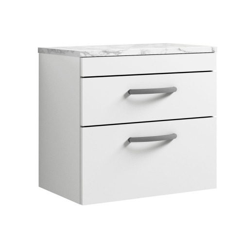 600mm W/H 2-Drawer Unit & Lam Worktop - Gloss White (KOS005)