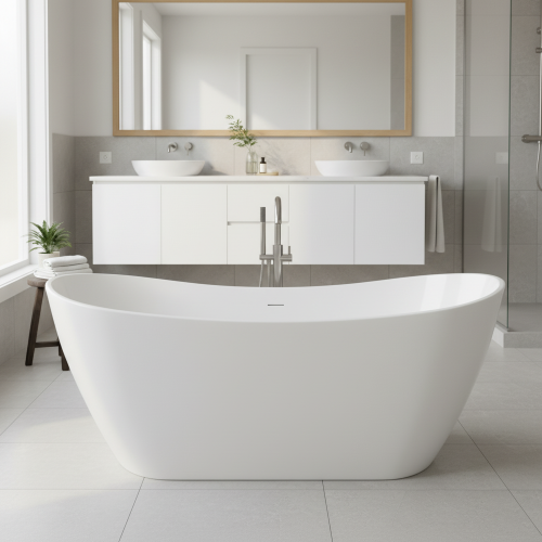 Freestanding Modern Double Ended Bath 1700 x 730mm - Matt White - Ives By Voda Design