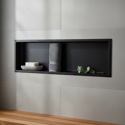 Voda Design Stainless Steel Shower Niche Recess Shelf 910mm x 300mm - Matt Black