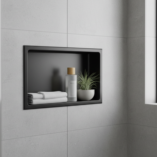 Voda Design Stainless Steel Shower Niche Recess Shelf 410mm x 300mm - Matt Black