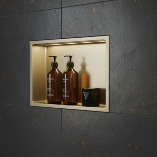 Voda Design Stainless Steel Shower Niche Recess Shelf 410mm x 300mm - Brushed Brass