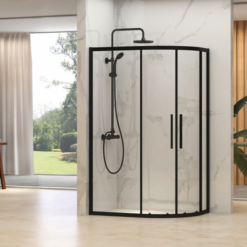 1200 x 900mm Offset Quadrant Black 2 Door Enclosure - Kaso Black By Voda Design