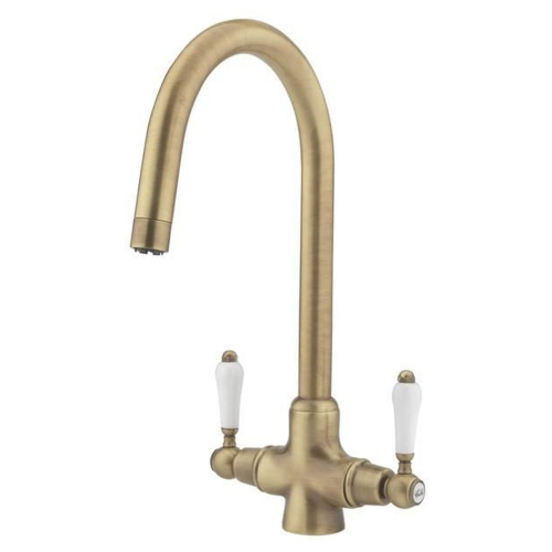 Two Lever Traditional Sink Mixer - Antique Brass