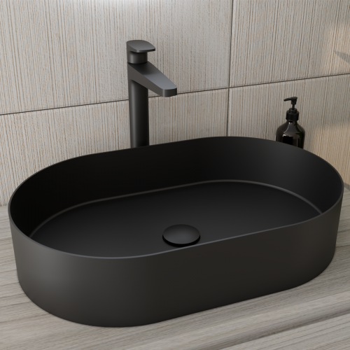RAK Ingot Oval Countertop Basin Includes Matching Waste Black