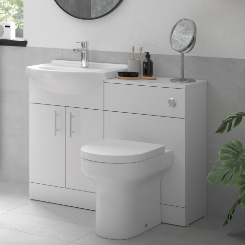 Earnsdale 650mm Basin Unit, WC Unit & BTW Toilet Pack - White Gloss