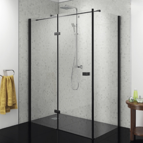 Black Left Hand Hinged Shower Enclosure 1200mm - Kaso 8 Star by Voda Design (8mm Thick) - Door Only